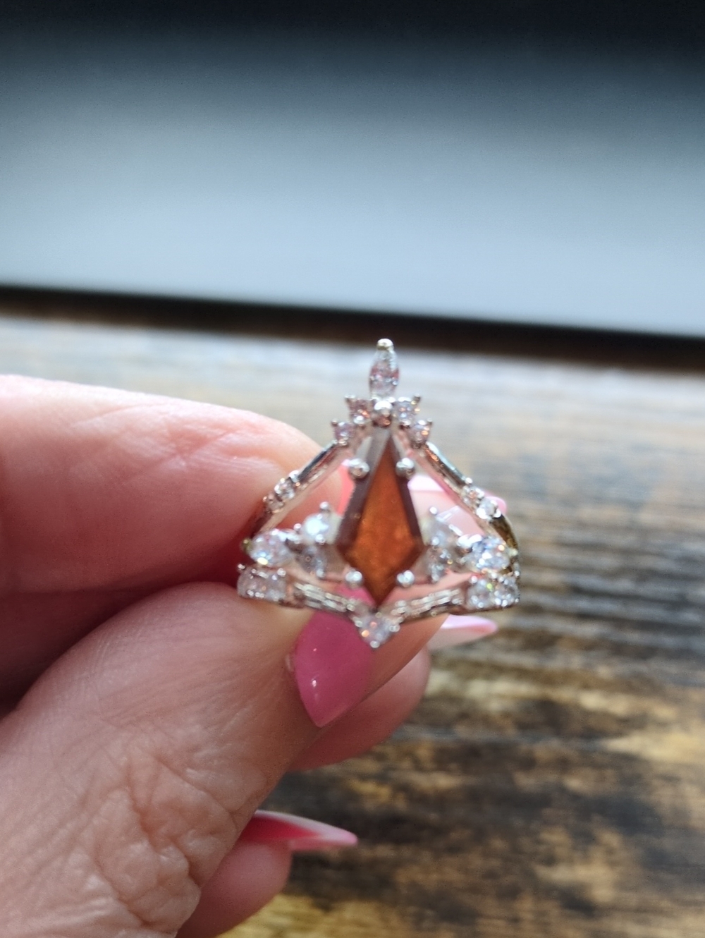 Elegant Orange Gemstone Crown Ring